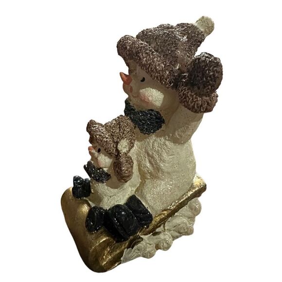 Miniature Snowman & small snowman on Sled Holiday Decor Christmas 4” tall - Picture 6 of 8
